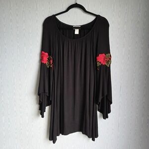 Vintage Y2K Urban Rose Womens L Whimsigoth Bell Sleeve Dress Black Fairy Witch‎